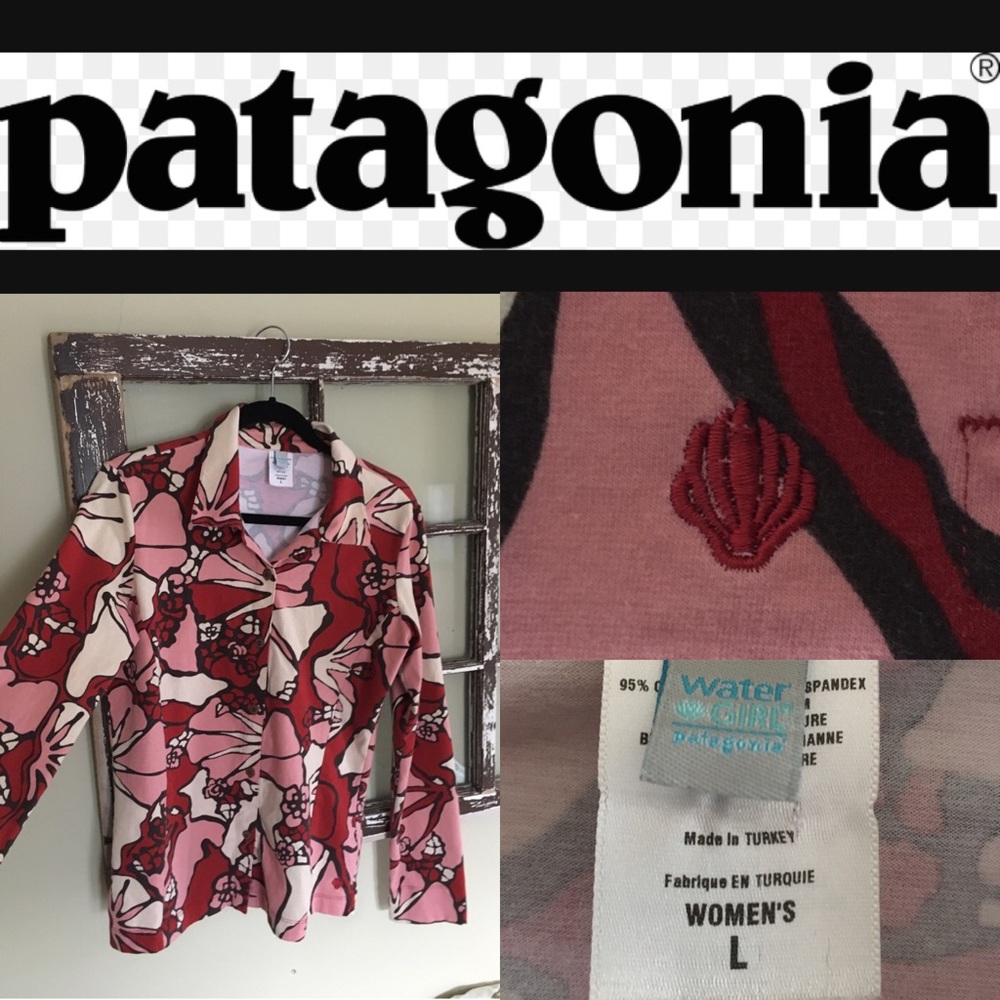 Patagonia Watergirl Women Sustainable Button Up Shirt Pink Red & White sz L